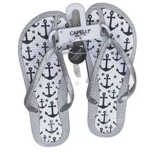 Capelli NY Silver Nautical Wedge Comfort Flip Flop Sandals, Size 11 NEW
